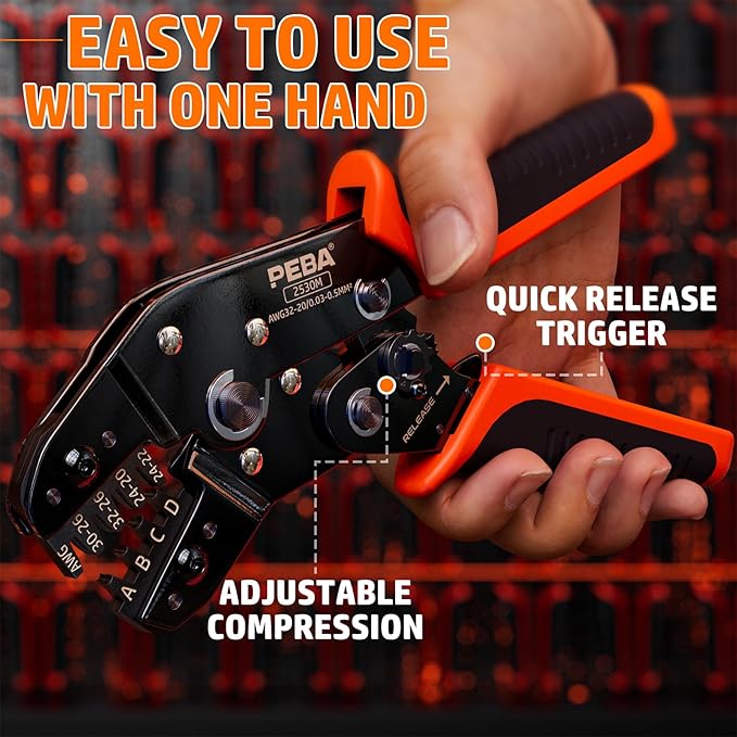 PEBA Crimping Tool and JST Connector Kit - 14 Types of 2.5 mm JST-SM Connectors & Crimp Pins, 2/3/4/5/6/7-pin JST Housings and Contacts, for DIY Electronics - Suitable for AWG 32-20 Wires