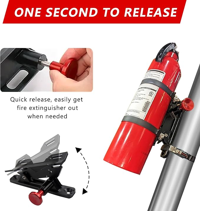 Quick Release Fire Extinguisher Mount - Aluminum Adjustable UTV Roll Bar Fire Extinguisher Holder Mounting Bracket Compatible with Jeep Wrangler TJ JK JL JKU Polaris RZR Ranger Can-Am X3 Universal