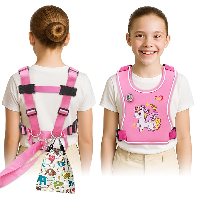 Safety Walking Harness with Leash for Autism Special Needs ADHD/ASD Girls Ages 6-12, Elopement Harness with Light Reflector and Grab Handle for Big Kids, Adjustable Tether Leash with Autism Awareness