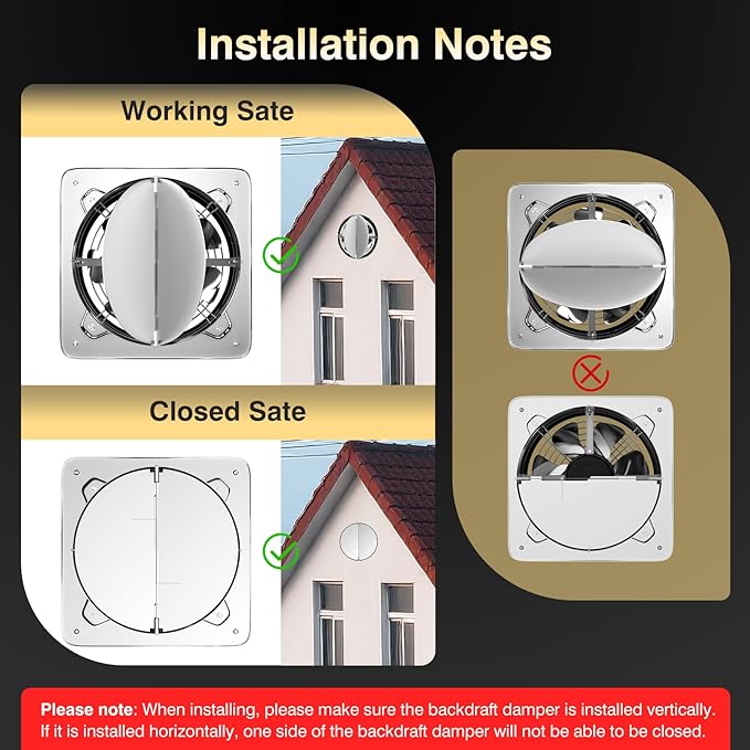 6 inch Exhaust Fan, Kitchen Exhaust Fan for Wall, Potable Window Exhaust Fans, 308CFM Wall mounted Bathroom Fan with Check Valve for Kitchen, Workshop, Basement (Silver)