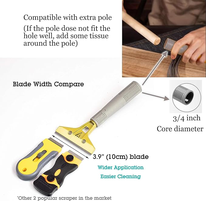 4" Wide Extendable Razor Blade Sticker/Paint Scraper Remover for Window Glass Windshield Tile Granite Wall Cleaning Hand Tool, Gum Cleaning, Stove Cleaner, SCRP-A