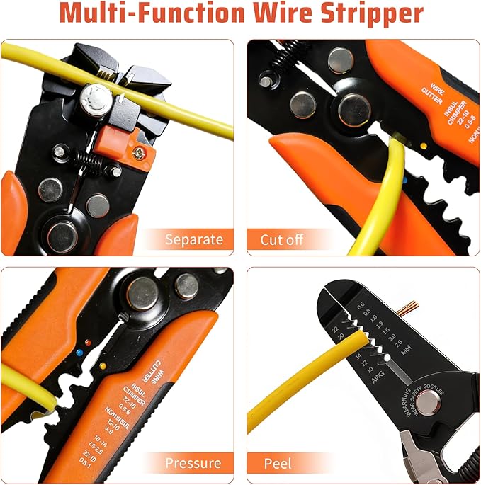 8-Inch Professional Wire Stripper and Cutter, Multi-Functional Stripping Tool with Forged Alloy Steel & Ergonomic Non-Slip Grip for 10-22 AWG Solid and Stranded Wire Cutting & Looping