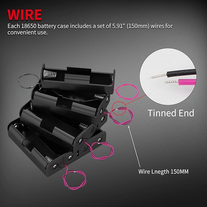 DAIERTEK 18650 Battery Holder with Wire 3.7V,7.4V, 11.1V, 14.8V 18650 Battery Holder Box 2 for Each Type -Total 8Pcs