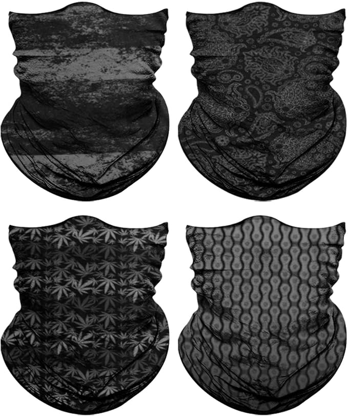 4Pack Neck Gaiter for Men Women Face Cover Mask Head Wrap Balaclava Headwear Bandana Headband Magic Scarf