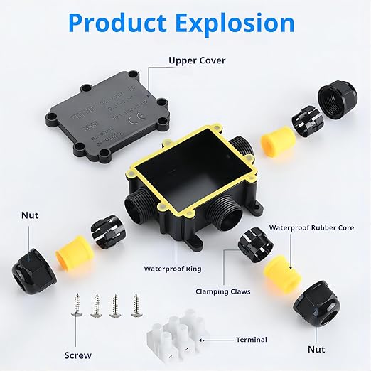 3-Way T-Shaped Waterproof Junction Box - IP68 Rated, Fits Wire Range 4-15 mm, Open Splice Outdoor Underground Electrical Box - 1 Pack