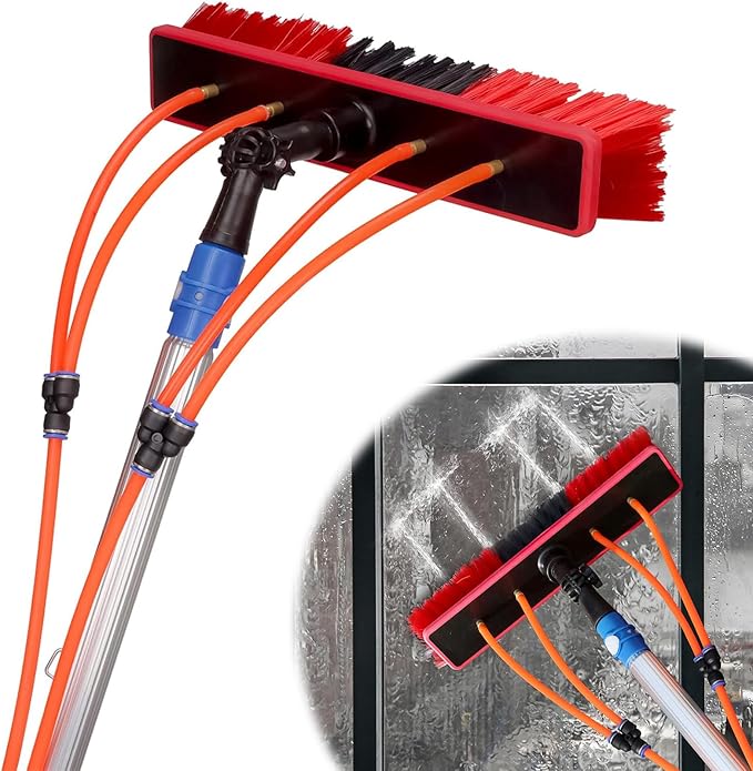 42 FT Water Fed Pole Kit Adjustable Solar Panel Cleaning Kit Cleaner Tool for Window Glass Roof Outdoor Glass Brush Window Washing Equipment (42ft)