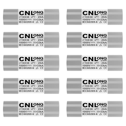 10pcs gPV Solar PV Fuse Link 20A 1000V DC 10x38mm Fuse 33kA Breaking Capacity for Solar, PV Combienr Box (20 Amp)