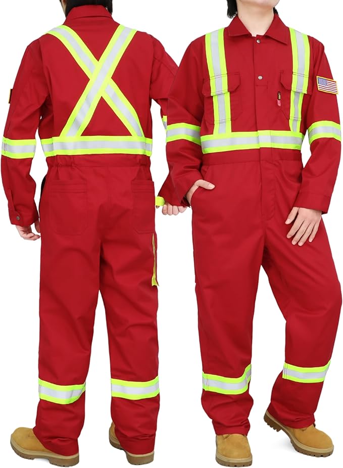 BOCOMAL FR Coveralls Men High Visibility 7.5oz Cotton Twill Flame Resistant Fire Retardant Work Coverall NFPA2112 HRC2