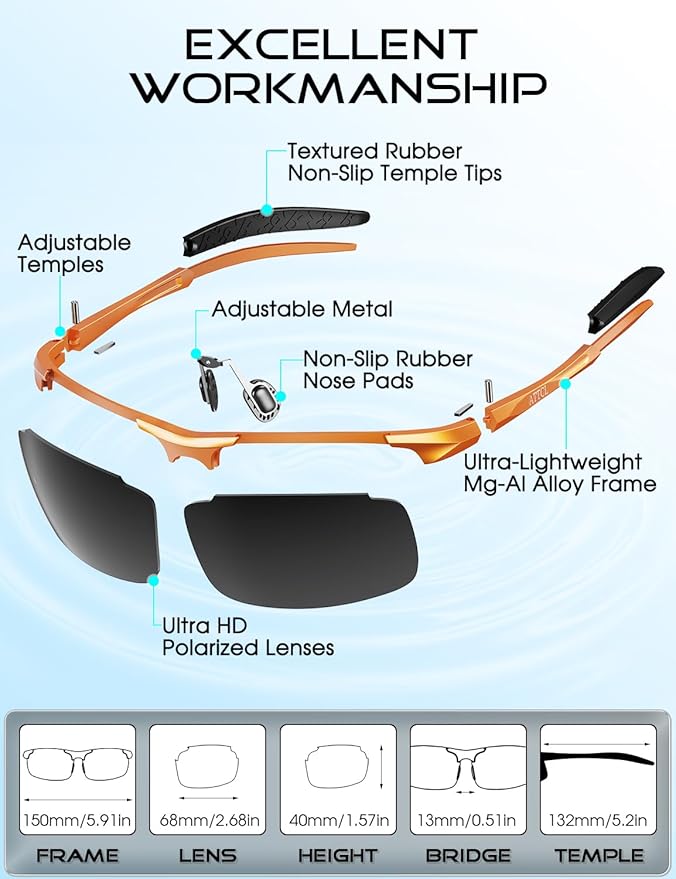 ATTCL Polarized Sunglasses Men Sports: UV Protection Anti Glare Wrap Around Lightweight Metal Driving Fishing Golf Running