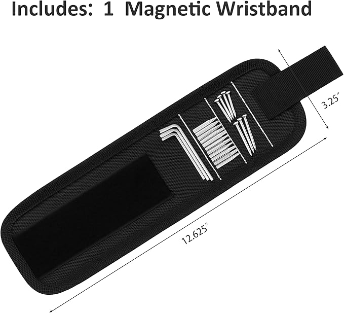 2Pcs Magnetic Wristband, 3-Row Strong Magnets for Holding Screws, Nails, Drill Bits, Tools Organizer for Craftsmen, Construction, Great Gift for Dad, Men (Black)