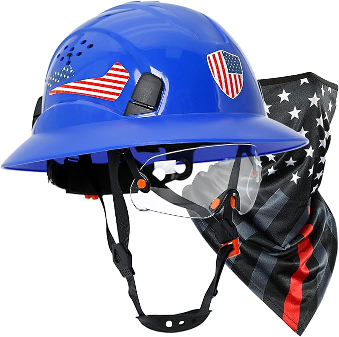 Full Brim Hard Hats Construction OSHA Approved with Visor-Vented Hard Hat with Neck Gaiter with Ear Loops,Safety Hard Hats for Men with Chin Strap ANSI Z89.1 Type 1 Class C,6-pt Suspension