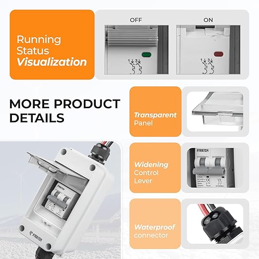 Solar Panel Disconnect Switch 400V DC/AC 50A PV Disconnect Switch Miniature Circuit Breaker with Waterproof Enclosure for Solar PV Homes Batter (50 Amp)