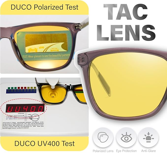 DUCO Polarized Night Vision Glasses for Men and Women Yellow Safety Driving Glasses with UV Protection and Anti Glare