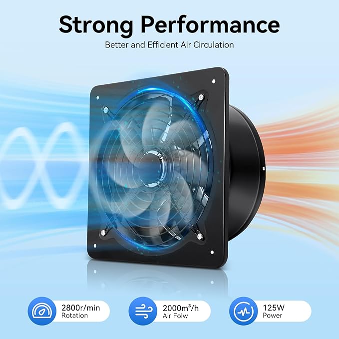 12'' Explosion Proof Exhaust Fan, 110V 125W Industrial Axial Flow Fan Utility Blower Ventilator Extractor Factory Extraction Ventilation for Kitchen, Warehouse, Workshop, 2800RPM