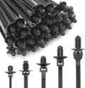 XINGO 150 PCS Push Mount Zip Ties-5 Types, Nylon Car Mount Wire Tie Snap in Cable Zip Ties, Black Push Mount Cable Ties Automotive Zips Tie Fastener Wire Harness Clips for Wire Tying