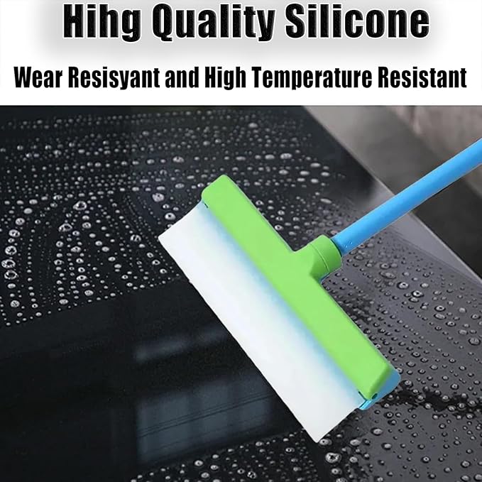 Recyclable Silicone Window Squeegee Kit, Window Cleaning Kit, Glass Cleaning Tools with Silicone Squeegee & Microfiber Scrubber for Shower Glass Mirror Door Car (Blue)