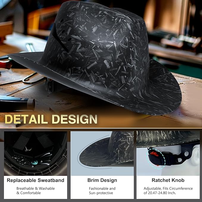 Cowboy Style Hard Hat Class C Safety Helmet Vented Full Brim Hard Hats Work Safety Helmet for Men and Women Outdoor,Industrial,Construction Head Protection- ANSI Approved