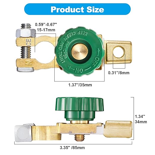 Spurtar Car Battery Disconnect Switch 12V - 24V Top Post 2Pcs, Quick Disconnect Battery Cut Off Switch for Truck RV Boat Vehicles, Green Knob