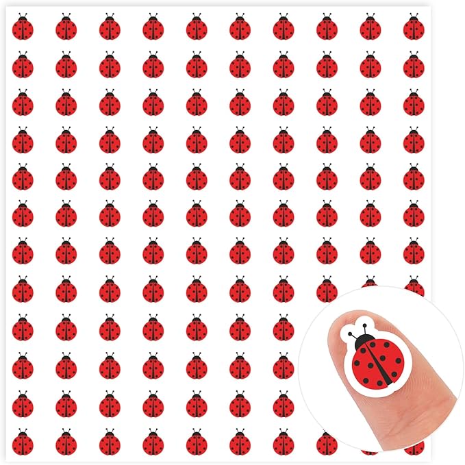 JarThenaAMCS 2400Pcs Mini Bug Sticker Cute Ladybug Insect Paper Decal Red Self-Adhesive Sticker for Spring Planner Reward Envelope Scrapbook DIY Supplies, 0.5 in