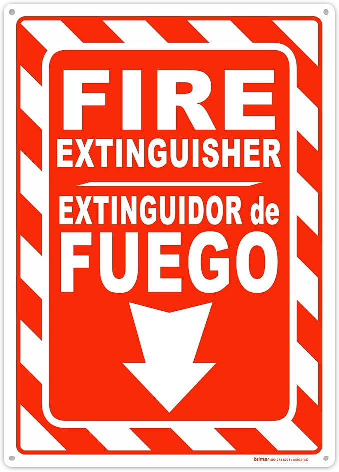 Brimar - 10 x 14" - Bilingual Fire Extinguisher Sign - Polyethylene Plastic - Bilingual Design - Easy Installation