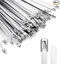 100 Pcs Metal Zip Ties 11.8 Inch, Heavy Duty 304 Stainless Steel Self-Locking Cable Ties, for Outdoor Fence, Cables, Pipes, Vehicles, Farms, Automotive Parts, Exhaust Wraps, Silver