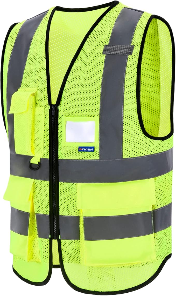 A-SAFETY High Visibility Mesh Safety Reflective Vest with Pockets and Zipper,Hi Vis Viz Reflective Safety Vest(Yellow Mesh 4XL-5XL)