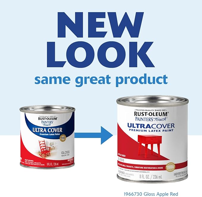 Rust-Oleum 1966730 Painter's Touch Latex Paint, Half Pint, Gloss Apple Red, 8 Fl Oz, (Pack of 1)