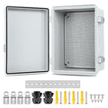 Waterproof Electrical Junction Box, IP67 ABS Plastic Junction Box Enclosure with Aluminum DIN Rail, Mounting Plate, Wall Brackets for WiFi Electronics Project, Grey (16.1''×12.2''×7.1'')