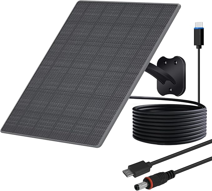 Zivif USB C Solar Panel for Security Cameras, 10W Solar Charger with USB-C Cable, DC 5.5x2.1mm & Micro USB Port, IP66 Waterproof with Adjustable Mount & 10FT Cable