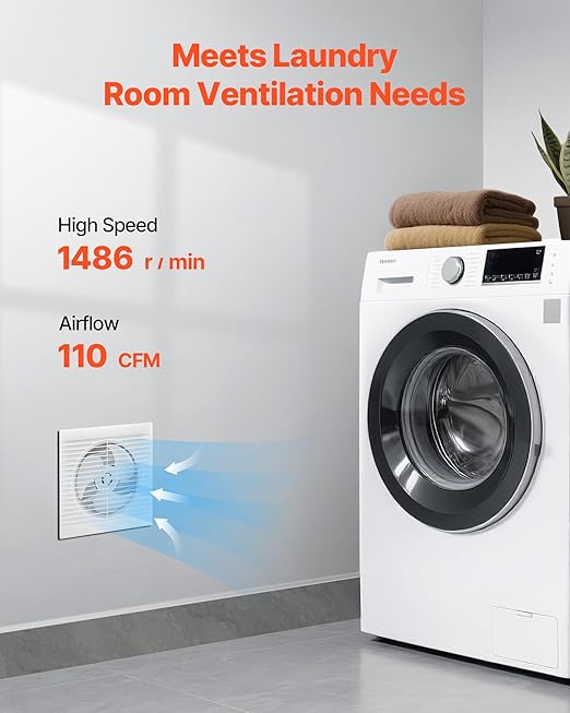 VEVOR Through-the-Wall Ventilation Fan， White Grille, 110 CFM, 6.8" Diameter Exhaust Fan Duct with 10-Inch Retractable Hose for Kitchen, Living & Laundry Room Workshop