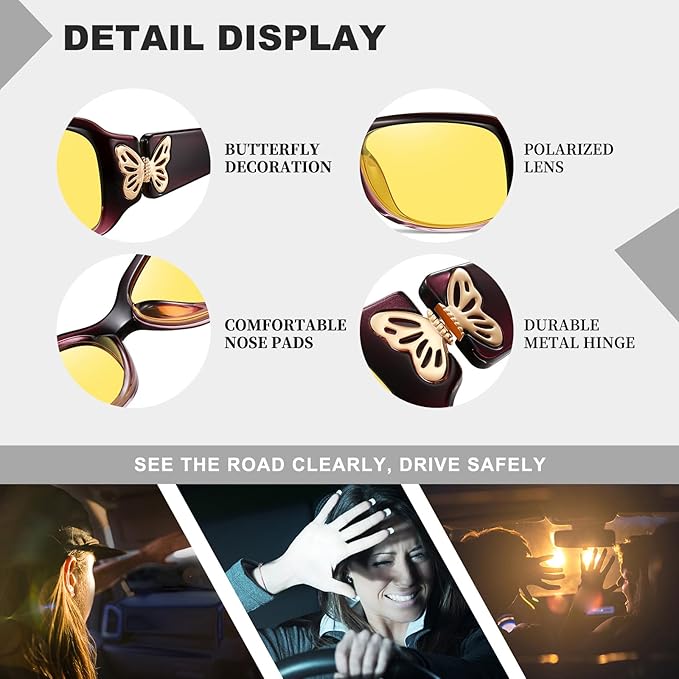 HAOLOTA Night Vision Driving Glasses Women Anti Glare Polarized, Wrap Around Nighttime Safety Glasses UV Protection