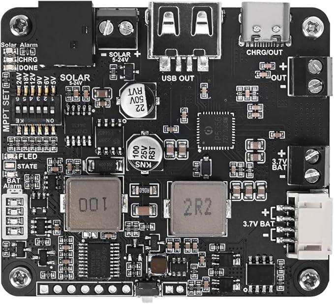 5V-24V Solar Power Management Module with MPPT, Type-C Power Adapter, 5V/3.1A Regulated Output, USB C, Ideal for Solar Charging, IoT & Eco-Friendly Projects (Not with 18650)