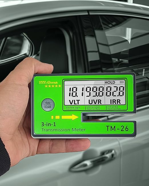Digital Window Tint Meter TM-26 – Automotive VLT Tester with UVR & IRR Measurement, 8mm Slot Light Transmittance Meter for Car Side Windows and Solar Film Inspection (Without PU Case)