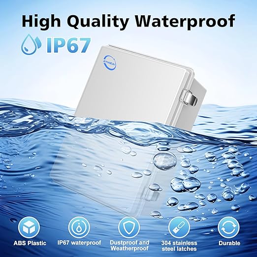 Waterproof Outdoor IP67 Junction Box (13.8"x9.8"x5.9") with Mounting Plate, Hinged Grey Cover and Wall Brackets - Weatherproof ABS Plastic Electrical Enclosure for DIY Projects (350x250x150mm)