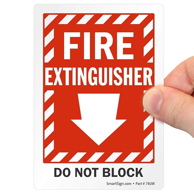 SmartSign "Fire Extinguisher - Do Not Block" Label with Down Arrow | 3.5" x 5" Laminated Vinyl