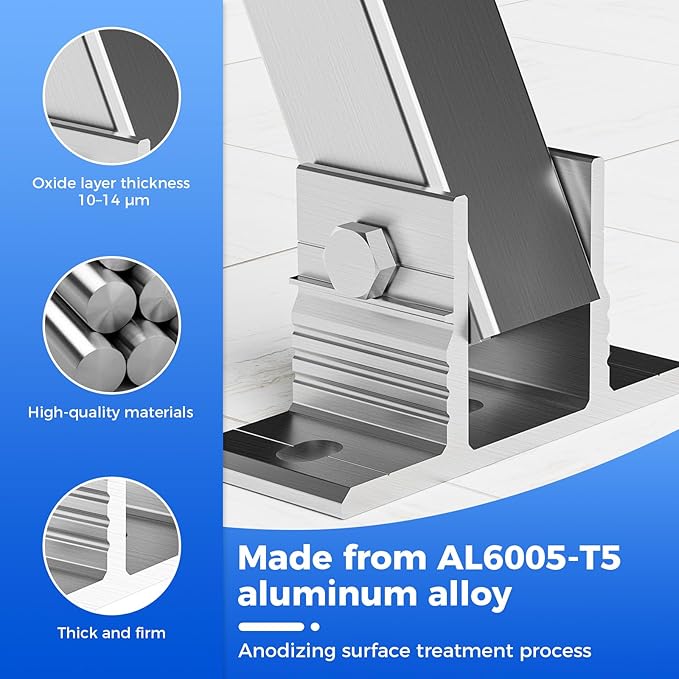 1 Set Adjustable Solar Panel Tilt Mount Brackets Aluminum Alloy Mounting Bracket Stand Systems Support 50W 70W 100W 150W 200W 300W 400W Panels for Roof/Boat/Flat Surface