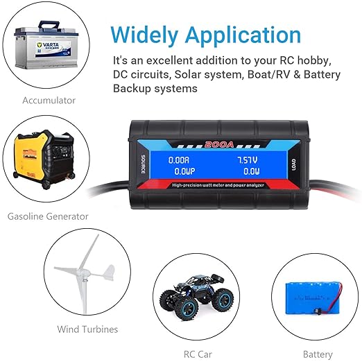 200A High Precision Power Analyzer Multi Meter for Measuring Power Watt (W) Voltage (V) Current (A) Charge (Ah) Energy (Wh)