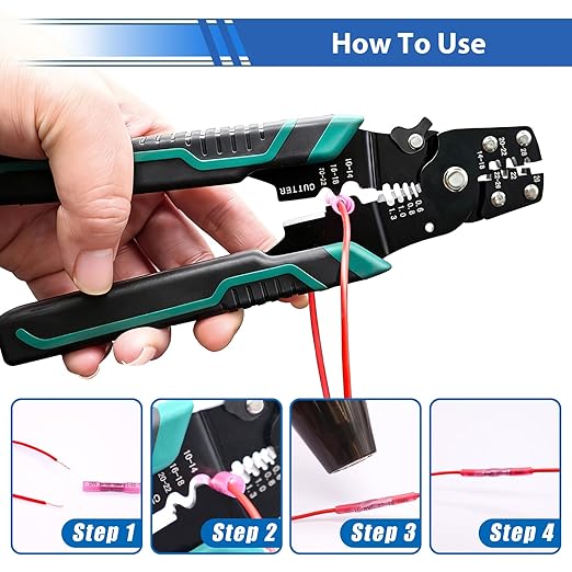 smseace 100PCS Heat Shrink Butt Connector with Crimping Tool 22-10AWG Waterproof Electrical Wire Crimp Connectors for Automotive Boat Stereo Industrial Equipment