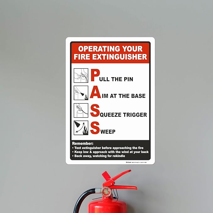 Brimar - 7 x 10" - Operating Your Fire Extinguisher Sign - 3.5 Mil InfiniStick™ Vinyl Label - Easy Installation - Universal Application