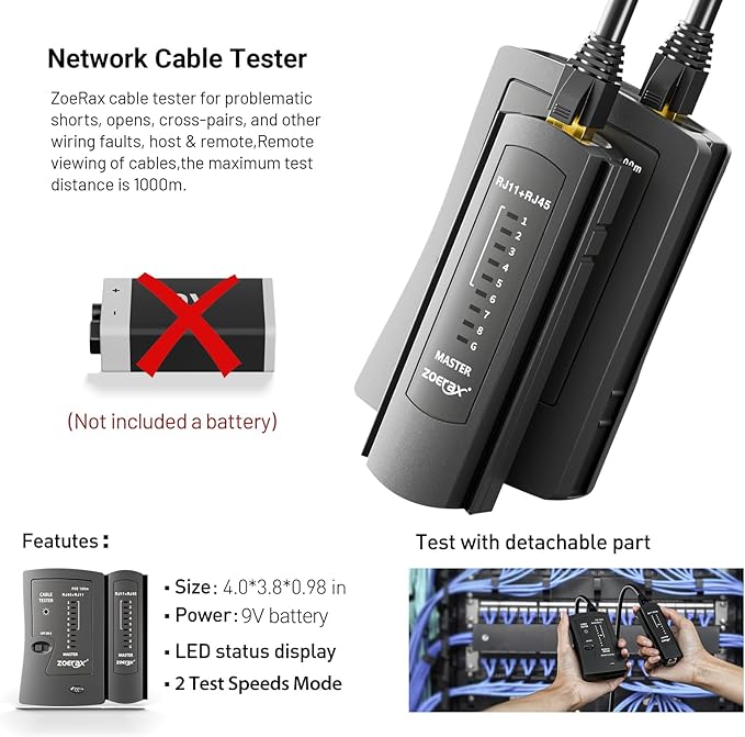 Network Tool Kit, ZOERAX 11 in 1 Professional RJ45 Crimp Tool Kit - Pass Through Crimper, RJ45 Tester, 110/88 Punch Down Tool, Stripper, Cutter, Cat6 Pass Through Connectors and Boots