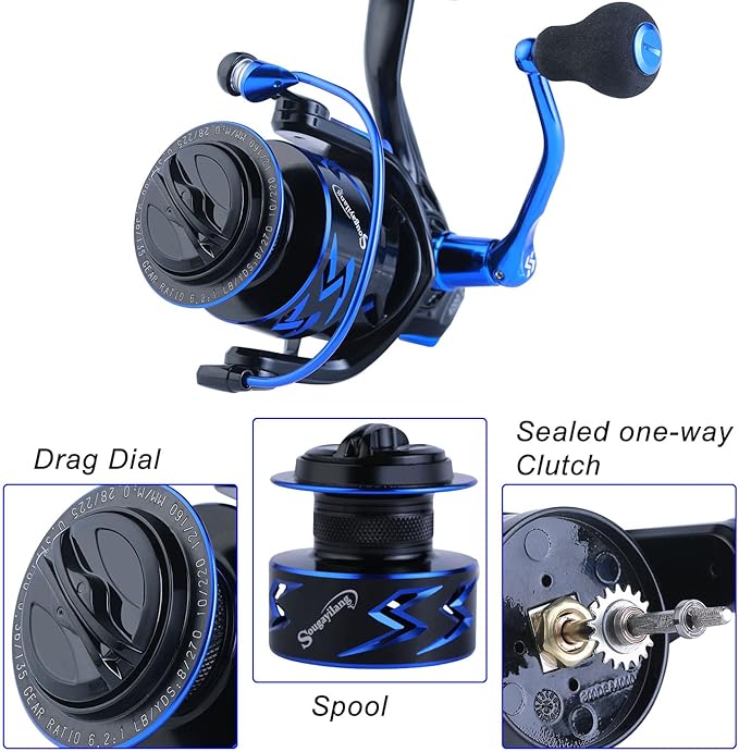 Sougayilang Fishing Rod Reel Combinations, 24 Ton Carbon Fiber, Portable Telescopic Fishing Rod Spinning Reels for Travel Saltwater Freshwater Fishing Gifts for People