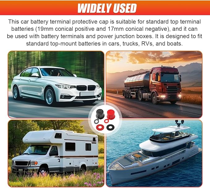 4PCS Battery Terminal Cover, Positive & Negative Pole Battery Top Post Cap with Shims, Universal Batteries Stud Terminal Insulator Protector for SUV, Sedan, Truck