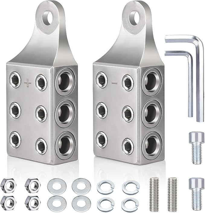 Battery Post Terminals, 1/0,1,2,3,4,5,6AWG Gauge Side Post Battery Terminal with Bolt, 6 Way Top Post Battery Terminal for AGM Lead Acid Battery or Lithium attery,M10 or 3/8”-16