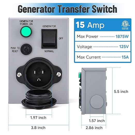 BlueFire 15 Amp Manual Generator Transfer Switch, Pre Punched Detachable Holes, Weatherproof Generator Inlet Box with Circuit Breaker, with LED Light Indicator for Generator Outdoor Indoor, ETL Listed