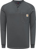 BOCOMAL Men's FR Henley Shirt Flame Resistant 5.5oz Cotton Long Sleeve Workwear UL NFPA2112 CAT2 Welding Tee