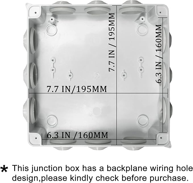 Sunnyglade ABS Plastic Electrical Junction Box IP65 Waterproof Universal Outlet Box Durable Outdoor Electrical Gang Box White （7.9 x 7.9 x 3.1 inch）