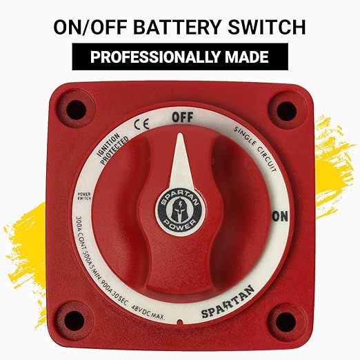 Spartan Power Battery ON/Off Disconnect Switch 300A - Ignition Protected, Heavy Duty Cutoff Switch for RV, Marine, and Automotive Battery - 12V to 48V - Red