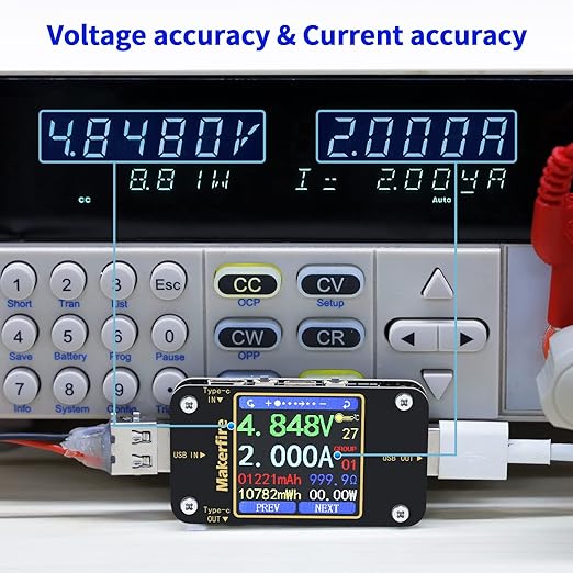 MakerHawk USB Multimeter USB Voltmeter Ammeter Load Tester USB Voltage Current PD Battery Power Capacity Charger Type C Meter Tester LCD Display Cable Resistance QC2.0/3.0/4.0 N20 1.54 Inch Screen