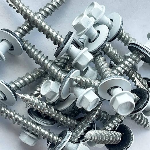 Metal Roofing Screws-#10 x 1.5” – Self Tapping Hex Head with EPDM Rubber Washer – for Metal to Wood, Corrugated Roofing, Siding, Sheds, Pancake Screw - ¼” Hex Drive Easy Installation - White