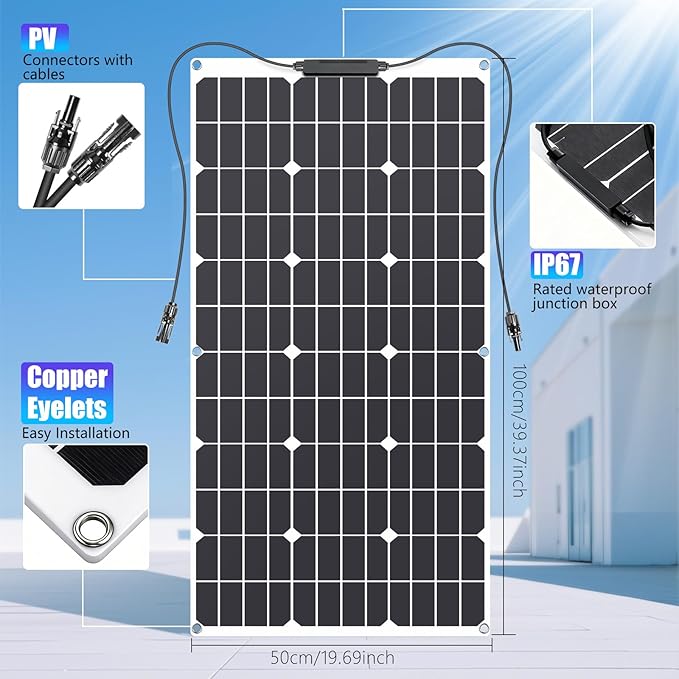 KEPEAK 100W Solar Panel Flexible, Ultra Lightweight 100 Watt Flexible Solar Panel for RV, Waterproof Monocrystalline RV Solar Panel for Off-Grid Marine Camping Van Boat Trailer